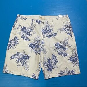 Weatherproof Beige and Blue Leaf Print Men's Shorts